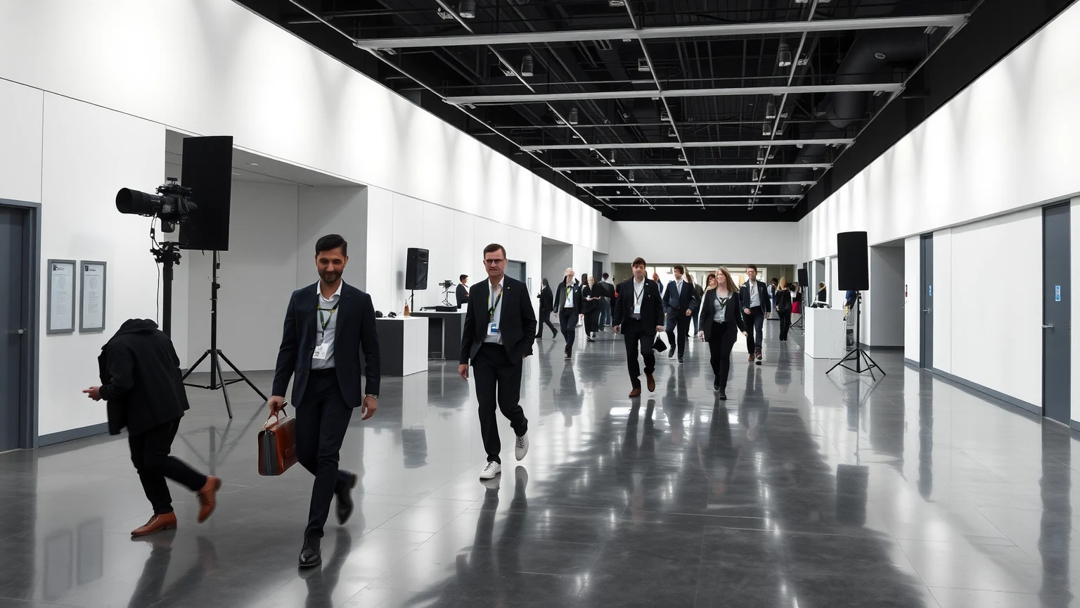 Event managers reviewing a venue during calm early setup