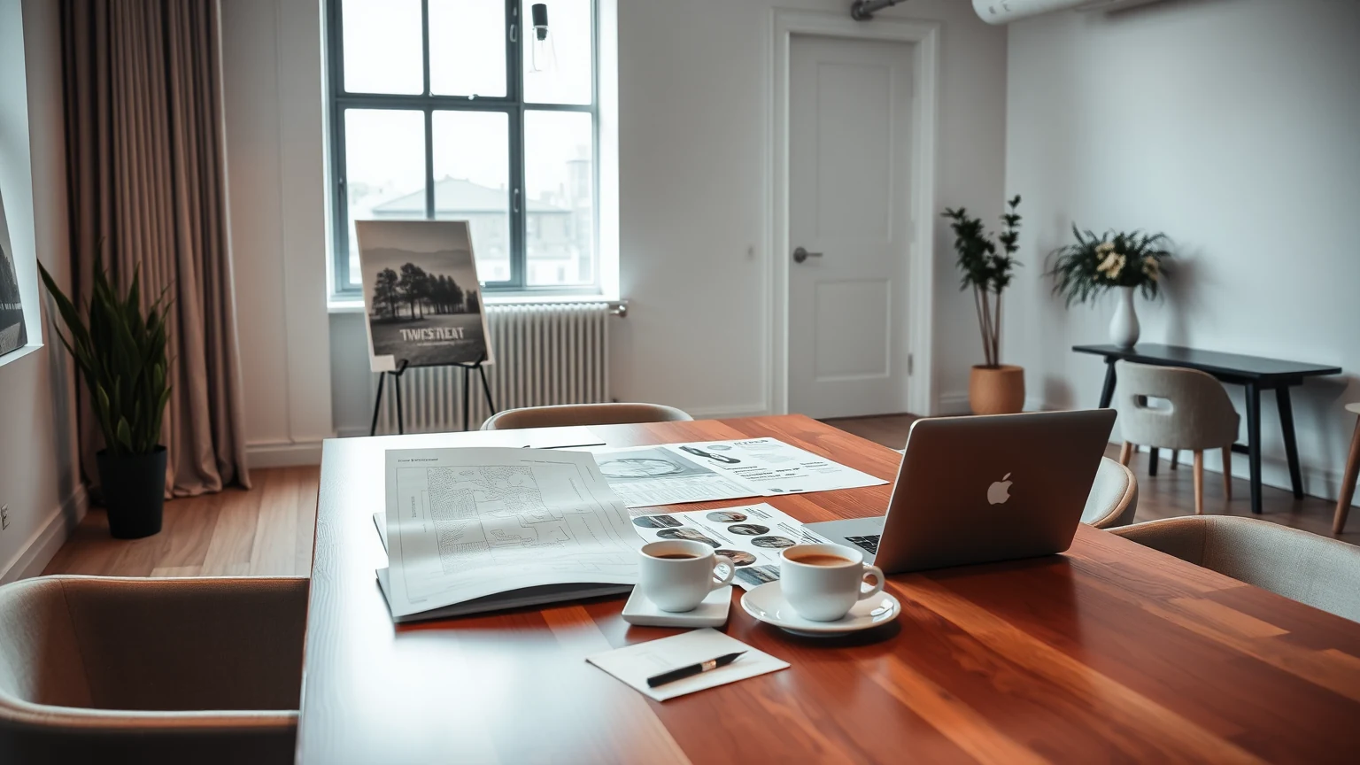 Warm event consultation table with moodboards and planning tools