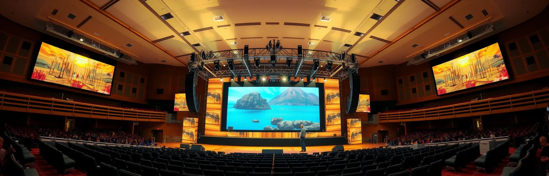 Large LED stage and scenic media environment prepared for content delivery