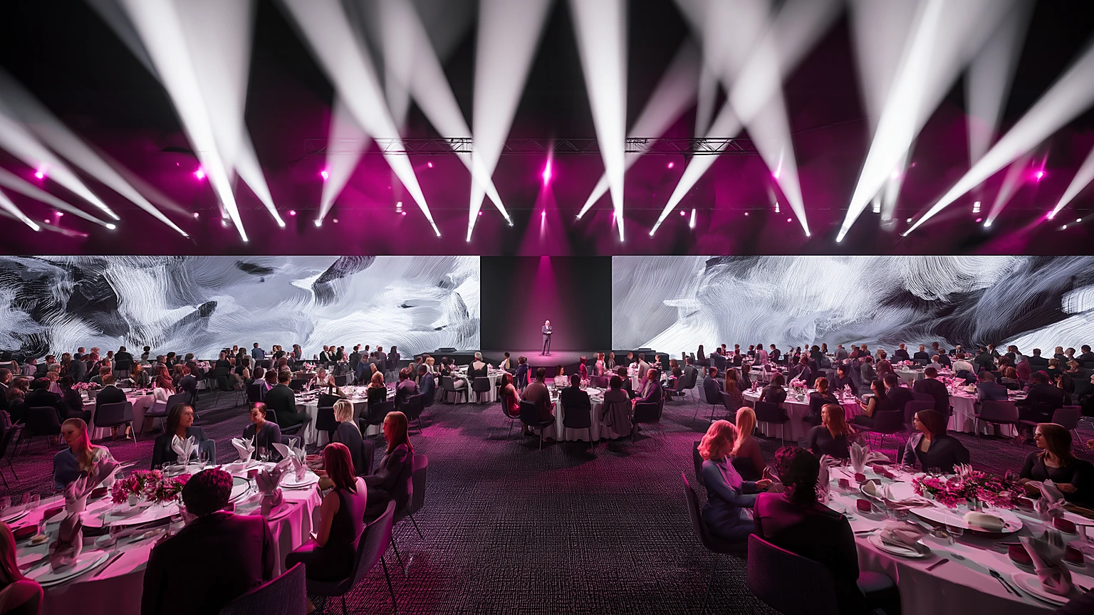 Large-scale conference reveal environment with premium lighting